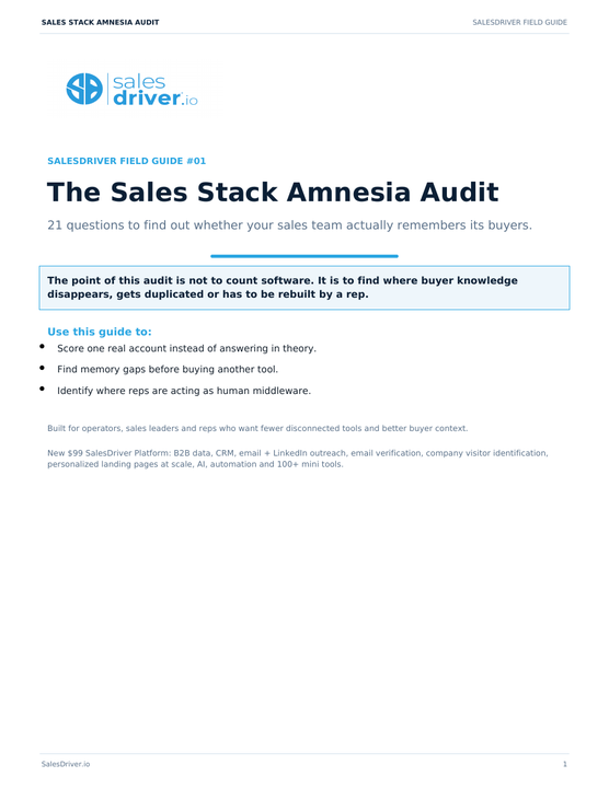 Cover of The Sales Stack Amnesia Audit