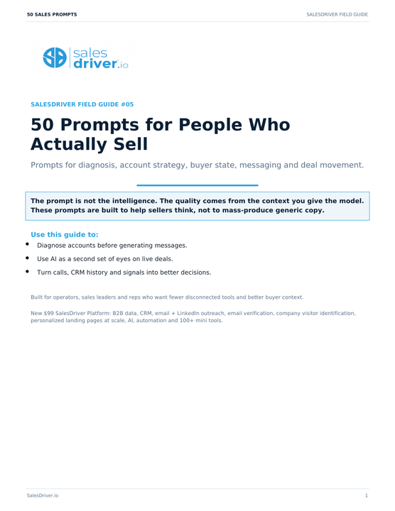 Cover of 50 Prompts for People Who Actually Sell