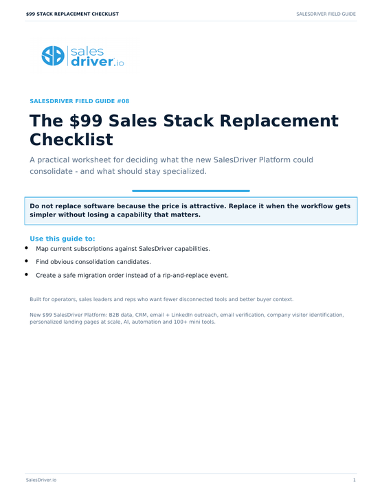 Cover of The $99 Sales Stack Replacement Checklist